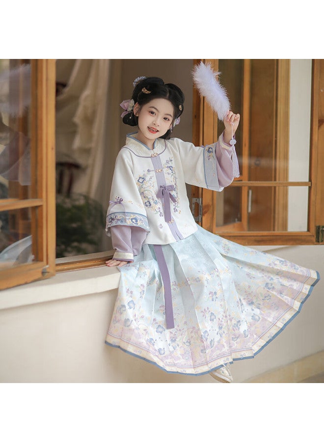Flag Platinum Qibao Hanfu Girls Spring New Children'S Chinese Style Ming Dynasty Tang Suit Autumn Moon (Top + Skirt) 130 - Image 1