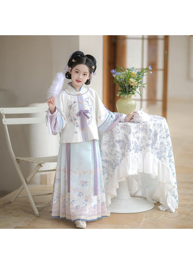 Flag Platinum Qibao Hanfu Girls Spring New Children'S Chinese Style Ming Dynasty Tang Suit Autumn Moon (Top + Skirt) 130 - Image 2