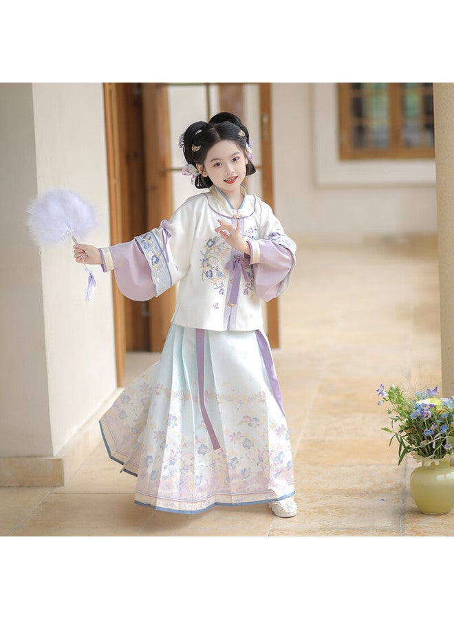 Flag Platinum Qibao Hanfu Girls Spring New Children'S Chinese Style Ming Dynasty Tang Suit Autumn Moon (Top + Skirt) 130 - Image 3