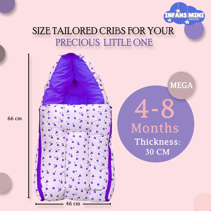 Infans Mini Little Heart Mega 3 in 1 Baby's Cotton Bed Cum Carry Bed Printed Baby Sleeping Bag-Baby Bed-Infant Portable for Unisex Easily Portable,Light Weight Carry for New Born4-8 Months Old(Violet) - Image 2