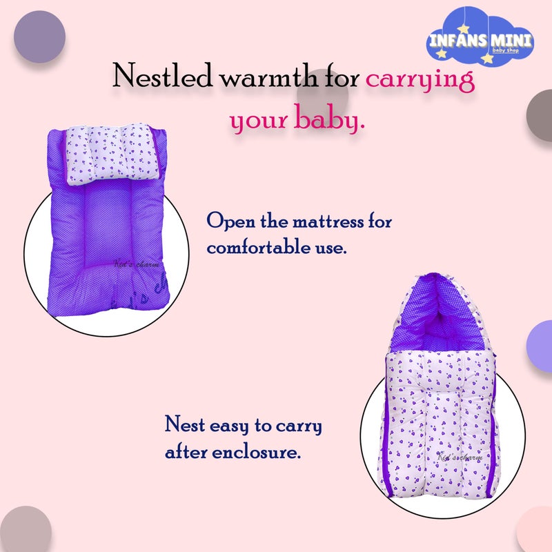 Infans Mini Little Heart Mega 3 in 1 Baby's Cotton Bed Cum Carry Bed Printed Baby Sleeping Bag-Baby Bed-Infant Portable for Unisex Easily Portable,Light Weight Carry for New Born4-8 Months Old(Violet) - Image 3
