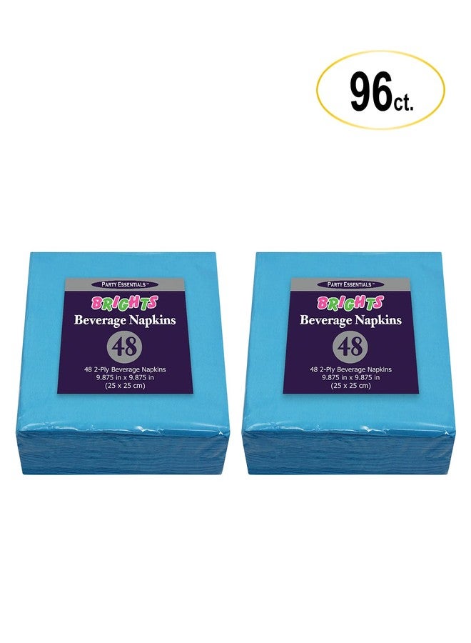 Party Essentials Paper 2-Ply Square Color Napkins, 9.875" x 9.875" Cocktail Beverage, Bright Blue, 96-Count - Image 3