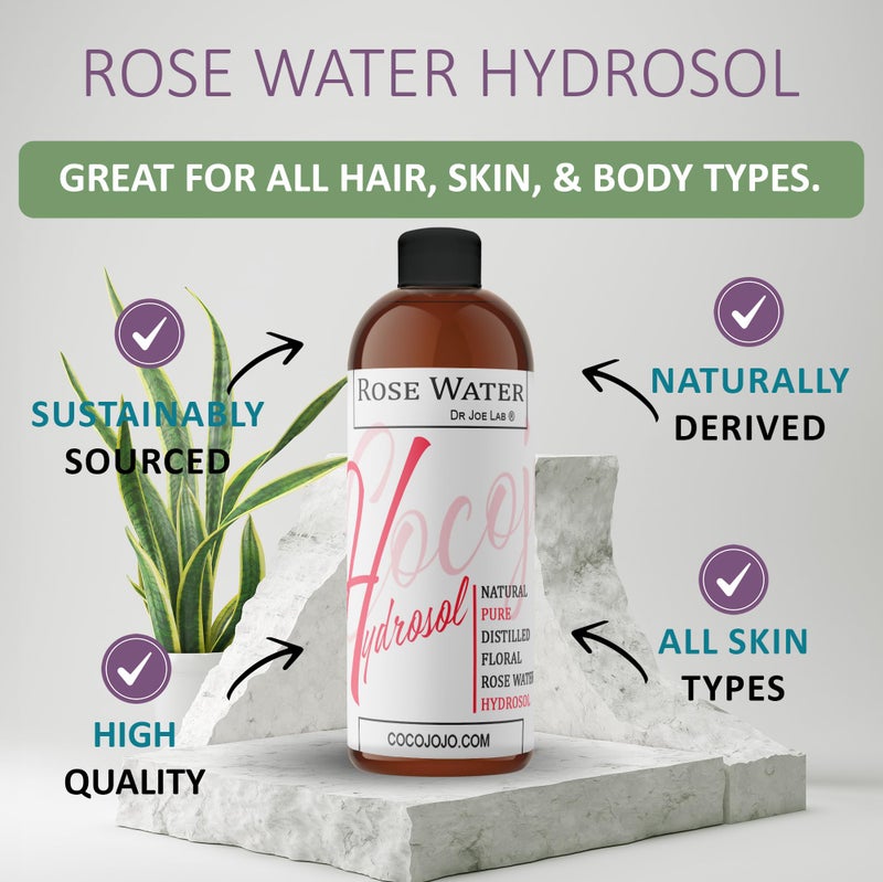 cocojojo Rose Water Hydrosol - 8 oz & Sprayer - 100% Natural Pure Steam Distilled Bulgarian Rosewater Facial Floral Hydrating Toner Mist - Face Skin Hair Locs Dreads Body Bath Spray Spritz - Packaging May Vary - Image 2