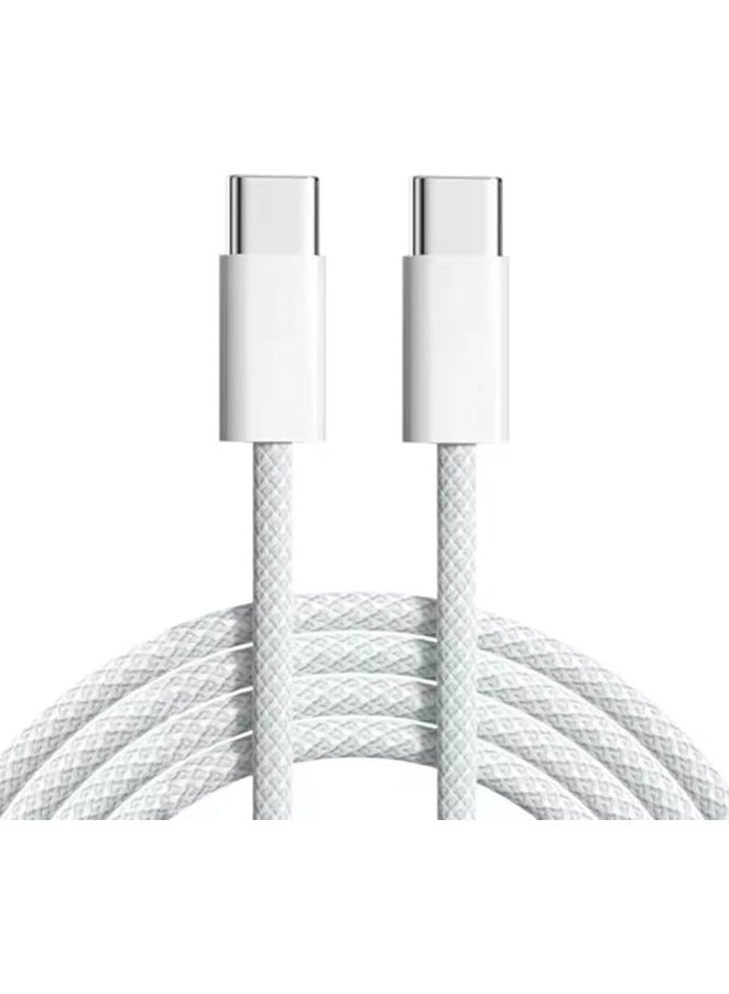 erorex Premium Quality USB Type C to Type C Braided Charging Cable, 60 Watts, 1 Meter, Fast Charging Cable Type C, 3 Colors (White) - Image 1
