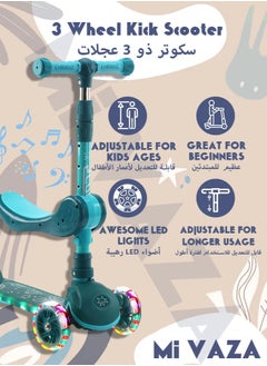 Mi VAZA Kids Three Wheel Scooter With Light Up LED Wheels For Toddlers Girls & Boys, 4 Adjustable Height & Flip-able Seat, Lean To Steer, Extra-wide Deck, Light Up Wheels For Children From 3-14 Years Old  - Image 1
