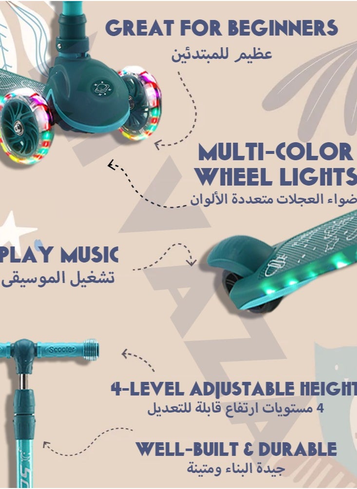 Mi VAZA Kids Three Wheel Scooter With Light Up LED Wheels For Toddlers Girls & Boys, 4 Adjustable Height & Flip-able Seat, Lean To Steer, Extra-wide Deck, Light Up Wheels For Children From 3-14 Years Old  - Image 3