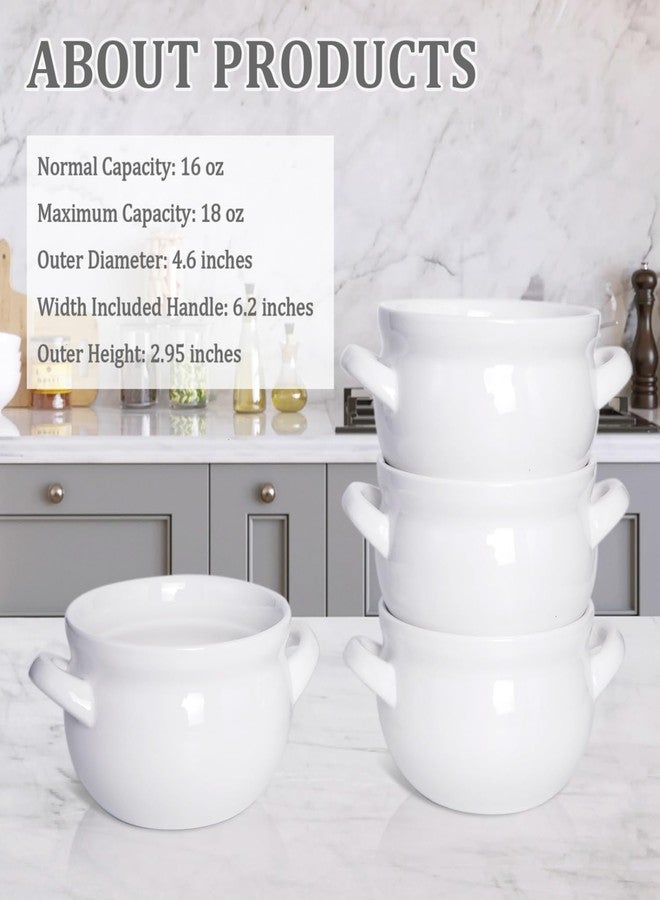 Vumdua 4 Pack Soup Bowls with Handles, 16 Oz French Onion Soup Bowls Ceramic Soup Serving Bowl Crocks - Oven Safe Bowls for Chili, Beef Stew, Cereal, Pot Pies, White - Image 2