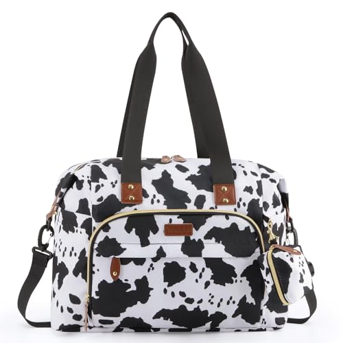 Tuwubi Diaper Bag Tote,Baby Diaper Bag with Pacifier Case Large Travel Diaper Tote Caddy for Mom and Dad Multifunction Large Baby Bag - M-Cow Print - Image 1