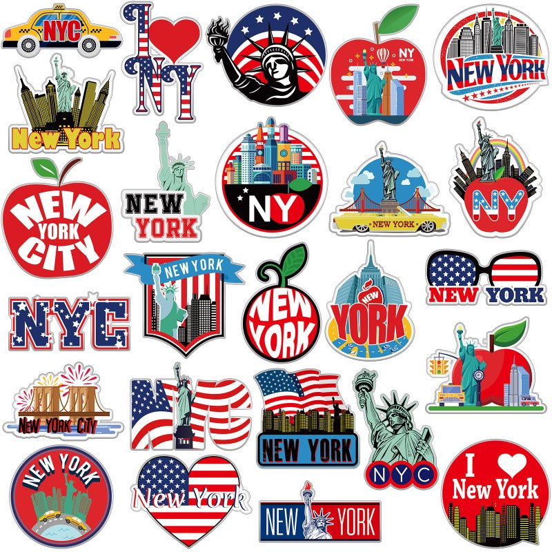 Fabbay 25 Pcs New York Fridge Magnet Magnetic Refrigerator Stickers New York Souvenirs Gifts Refrigerator Magnets for Fridge Laptop Locker Home Decoration Accessories
