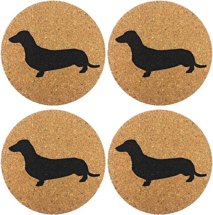Dachshund Weiner Dog Gift Cork 4 Pack Drink Coasters Set Basic Design Wiener Dog Decor Perfect Decoration for Doxie Lovers