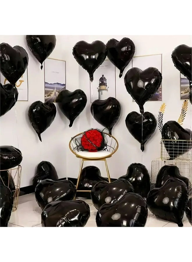 Kandid عبوة 10 من بالونات فويل على شكل قلب 18 بوصة، بألوان مختلطة، لعيد الحب، عيد الميلاد، الزفاف، الذكرى السنوية، الخطوبة، زينة الحفلات، لا تحتاج إلى كهرباء، بالونات من فيلم الألمنيوم (أسود) - Image 2