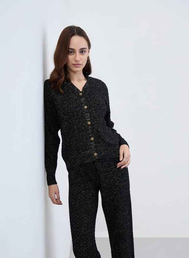 ستايلي طقم كاردجان محبوك بخيوط لوريكس أسود مع بنطال