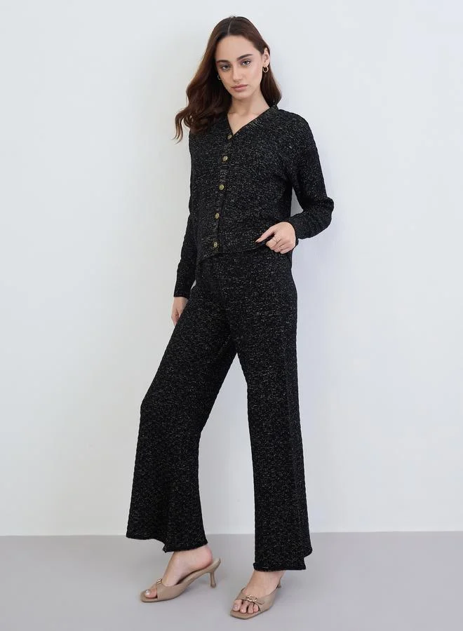 ستايلي طقم كاردجان محبوك بخيوط لوريكس أسود مع بنطال