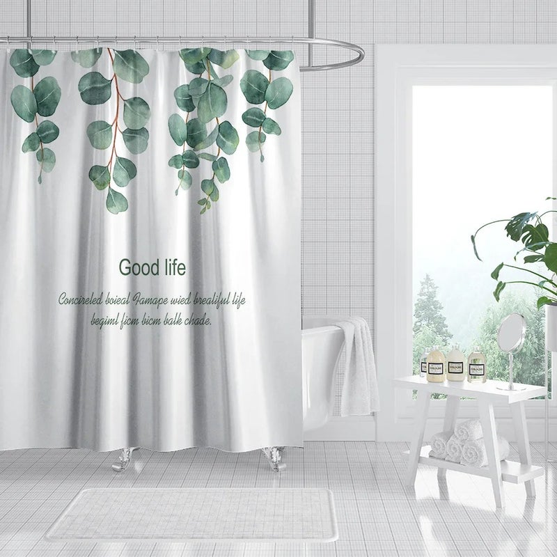 Y&D Bathroom Sets Shower Curtain Rugs Designers Curtain Set Bathroom Fancy 100% Polyester 4 Piece Shower Curtain - Image 1