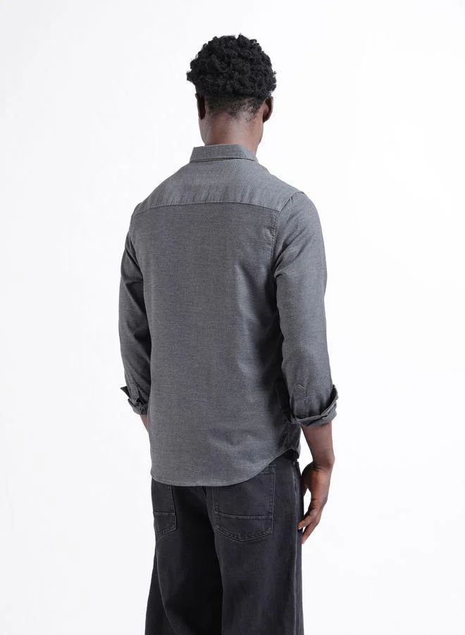 The Indian Garage Co Men Slim Fit Solid Cutaway Collar Half Sleeves Shirt