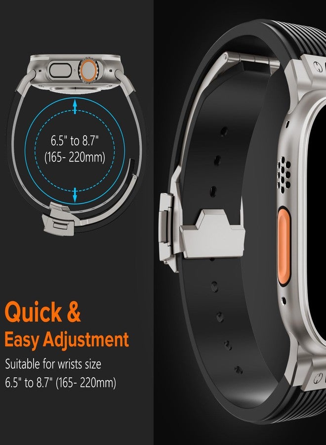 NewWays Watch Band for Apple Watch Ultra 2 Band 49mm 45mm 44mm 42mm, Luxury Rugged Silicone Rubber Strap with Metal Connector & Folding Deployment Clasp for iWatch Ultra Series 9 8 7 6 5 4 3 2 1 SE for Men - Image 4