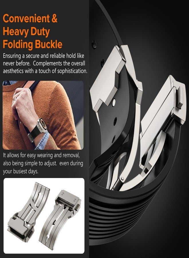 NewWays Watch Band for Apple Watch Ultra 2 Band 49mm 45mm 44mm 42mm, Luxury Rugged Silicone Rubber Strap with Metal Connector & Folding Deployment Clasp for iWatch Ultra Series 9 8 7 6 5 4 3 2 1 SE for Men - Image 2