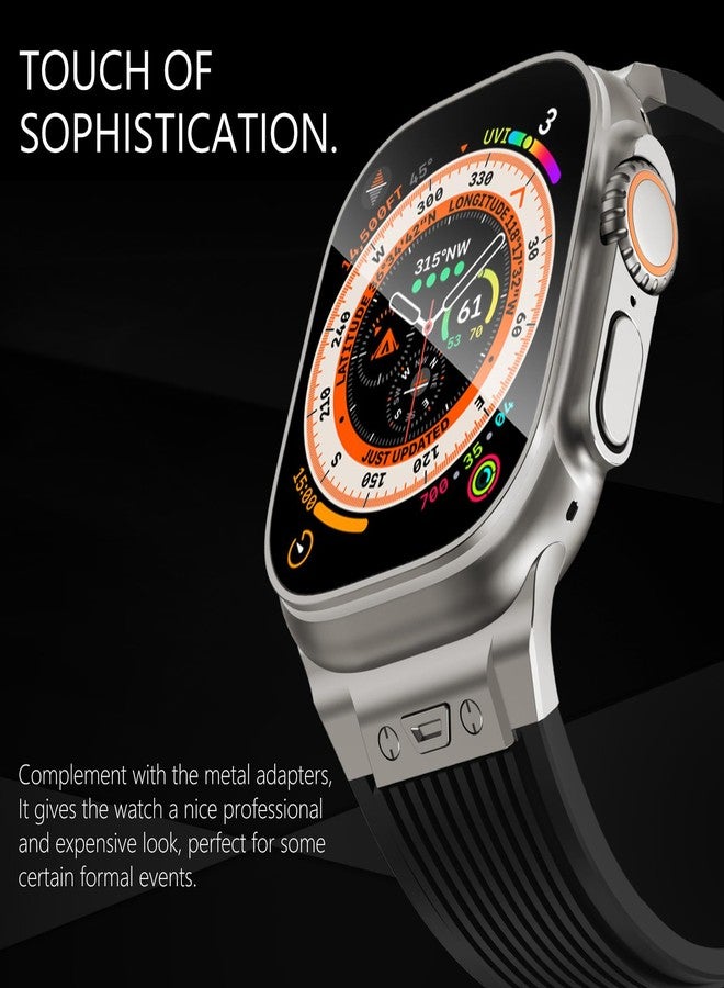 NewWays Watch Band for Apple Watch Ultra 2 Band 49mm 45mm 44mm 42mm, Luxury Rugged Silicone Rubber Strap with Metal Connector & Folding Deployment Clasp for iWatch Ultra Series 9 8 7 6 5 4 3 2 1 SE for Men - Image 5