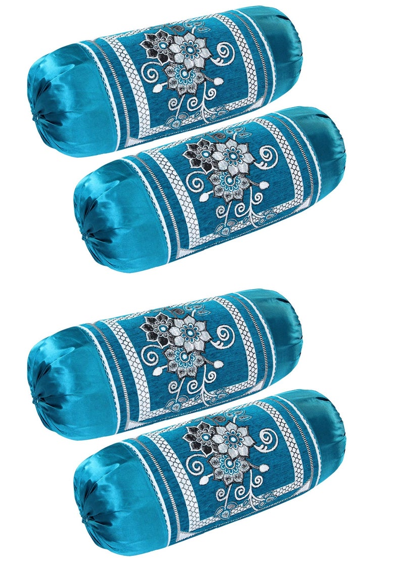 HSR Collection Chenille Velvet Luxury Round Bolsters Covers (Standard, Sky Blue) - Set of 4 - Image 5