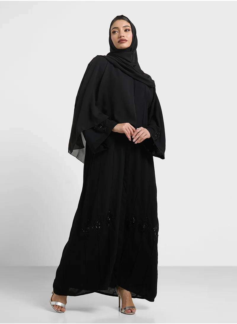 hayas closet Straight Sleeve Lace Detailed Abaya