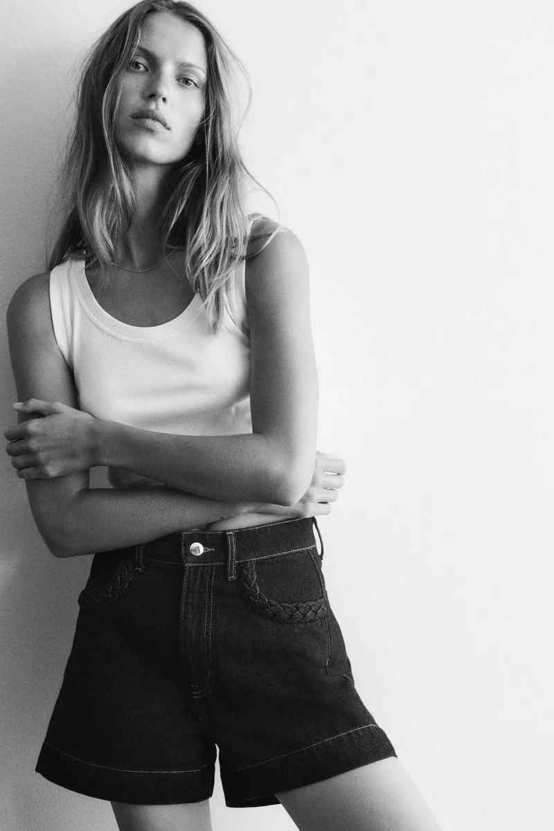 H&M Braided-trim denim shorts