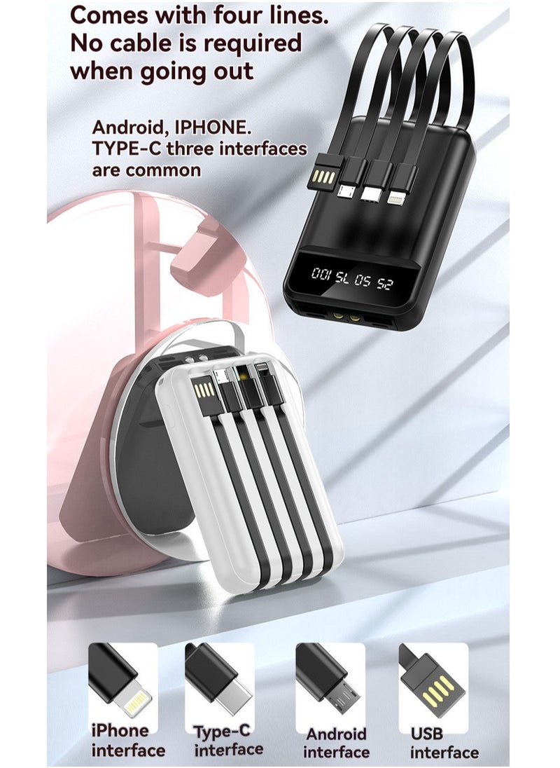 JEEJPV - New power bank compact portable 10000 mAh fast charge comes with multiple models of charging cables, mobile power supply (Black) - Image 1