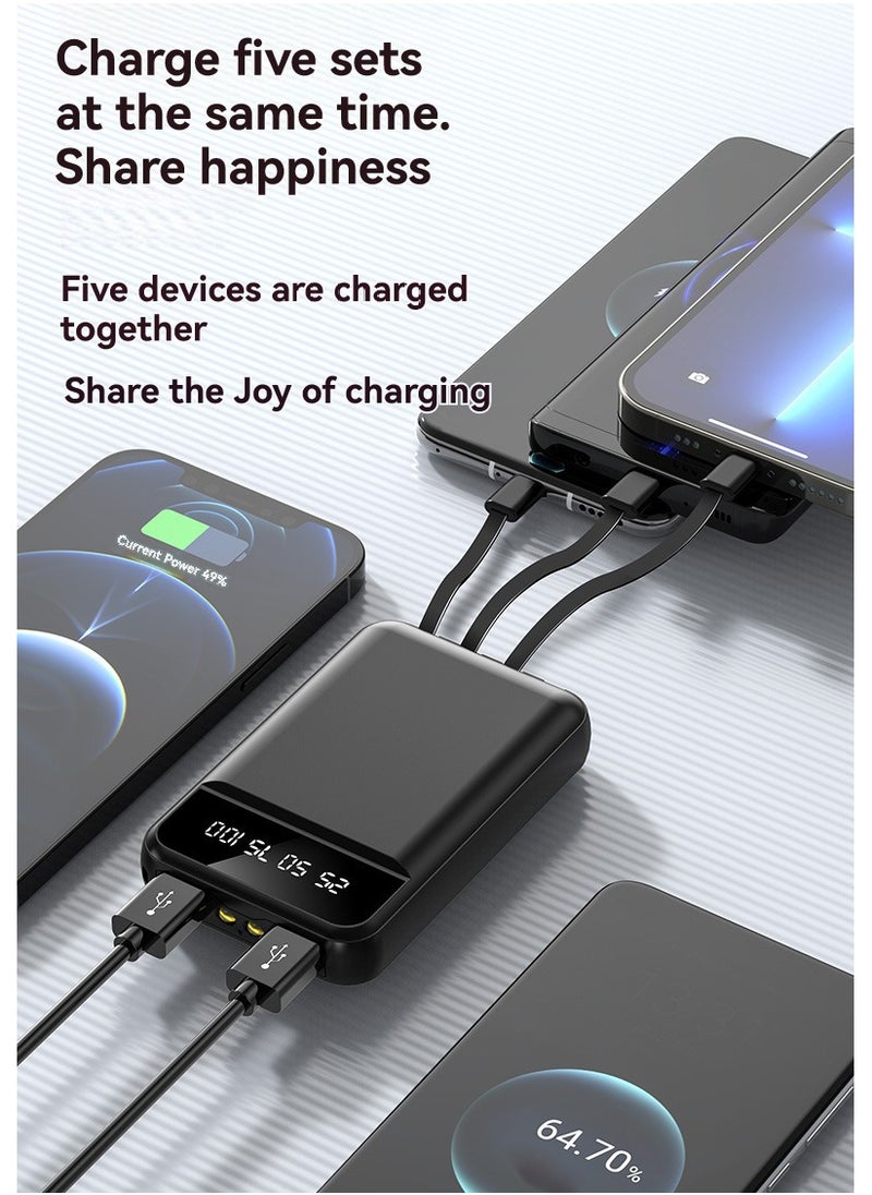 JEEJPV - New power bank compact portable 10000 mAh fast charge comes with multiple models of charging cables, mobile power supply (Black) - Image 1