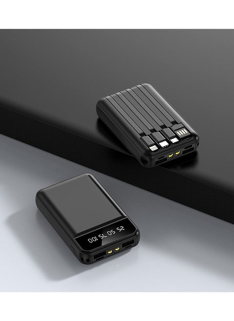 New power bank compact portable 10000 mAh fast charge comes with multiple models of charging cables, mobile power supply (Black)
