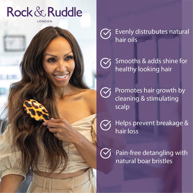 Rock & Ruddle Natural Mixed Boar Bristle Hair Brush for Women and Kids (Large, 21 cm) - Perfect for Wet or Dry Hair, Detangling Smoothing Blowdrying - Designed & Made in UK - Pink Gingham Design - Image 3