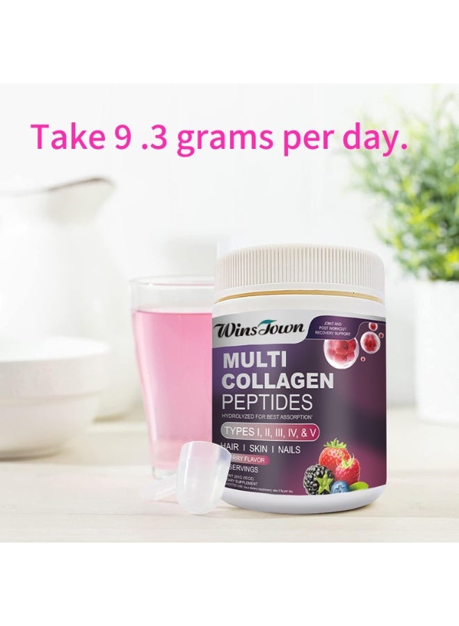 Winstown Multi Collagen Peptides Powder (Types I, II, III, IV, V) - Berry Flavor - with Hyaluronic Acid & Vitamin C - Hydrolyzed for Enhanced Absorption - Supports Hair, Skin, Nails, Joints & Post-Workout Recovery - 281g*2 - Image 5