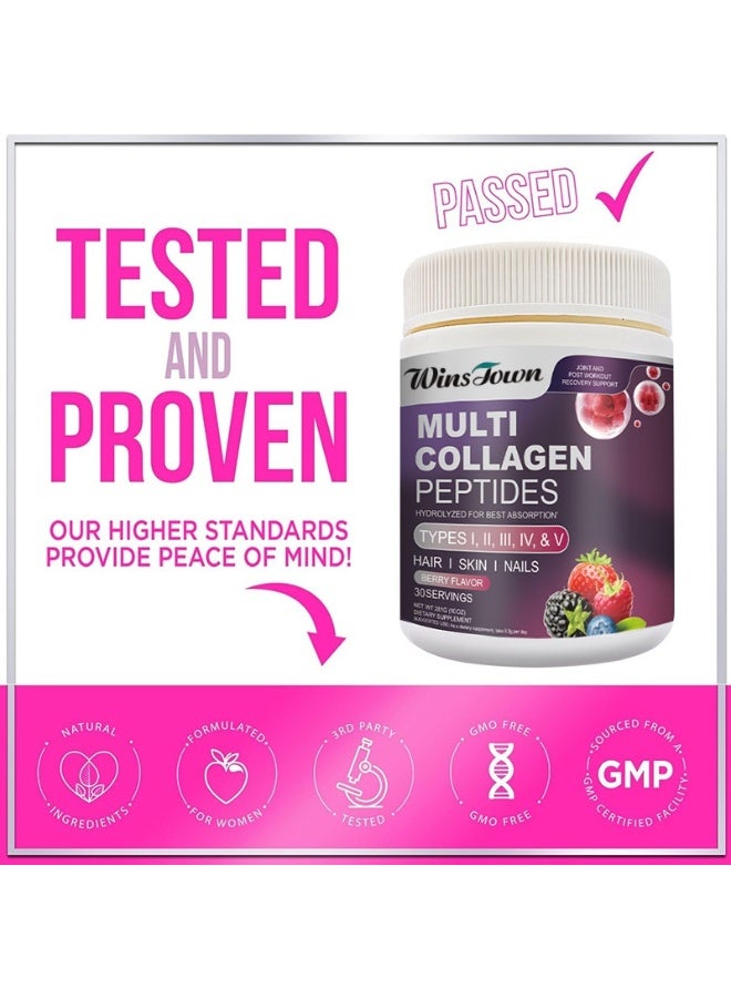 Winstown Multi Collagen Peptides Powder (Types I, II, III, IV, V) - Berry Flavor - with Hyaluronic Acid & Vitamin C - Hydrolyzed for Enhanced Absorption - Supports Hair, Skin, Nails, Joints & Post-Workout Recovery - 281g*2 - Image 3