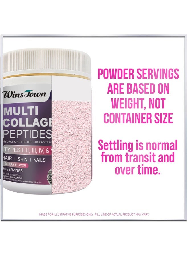 Winstown Multi Collagen Peptides Powder (Types I, II, III, IV, V) - Berry Flavor - with Hyaluronic Acid & Vitamin C - Hydrolyzed for Enhanced Absorption - Supports Hair, Skin, Nails, Joints & Post-Workout Recovery - 281g*2 - Image 4