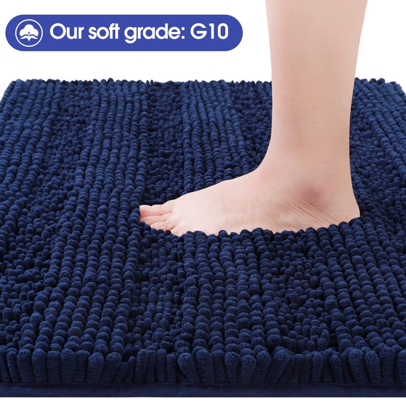 ACCUMTEK Striped Navy Blue Bathroom Rug Set 3 Pieces Ultra Soft, Non Slip Chenille Toilet Mat, Absorbent Plush Shaggy Bath Mats for Bathroom, Bedroom, Kitchen - Image 2