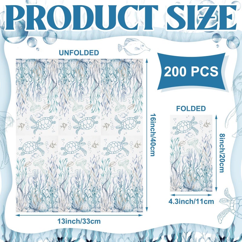 Moinchore 200 Pcs Coastal Turtle Bathroom Paper Guest Towel 2 Ply Summer Guest Napkins Blue Bathroom Paper Hand Towels Jellyfish Dinner Napkins Nautical Napkins for Wedding Baby Shower Holiday Party - Image 1
