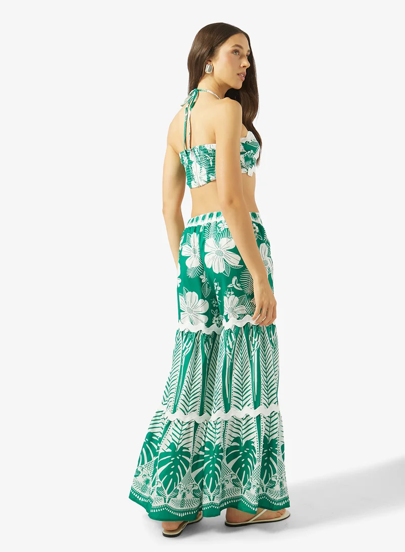Soleira Monochrome Halter Top With Flare Pant Set