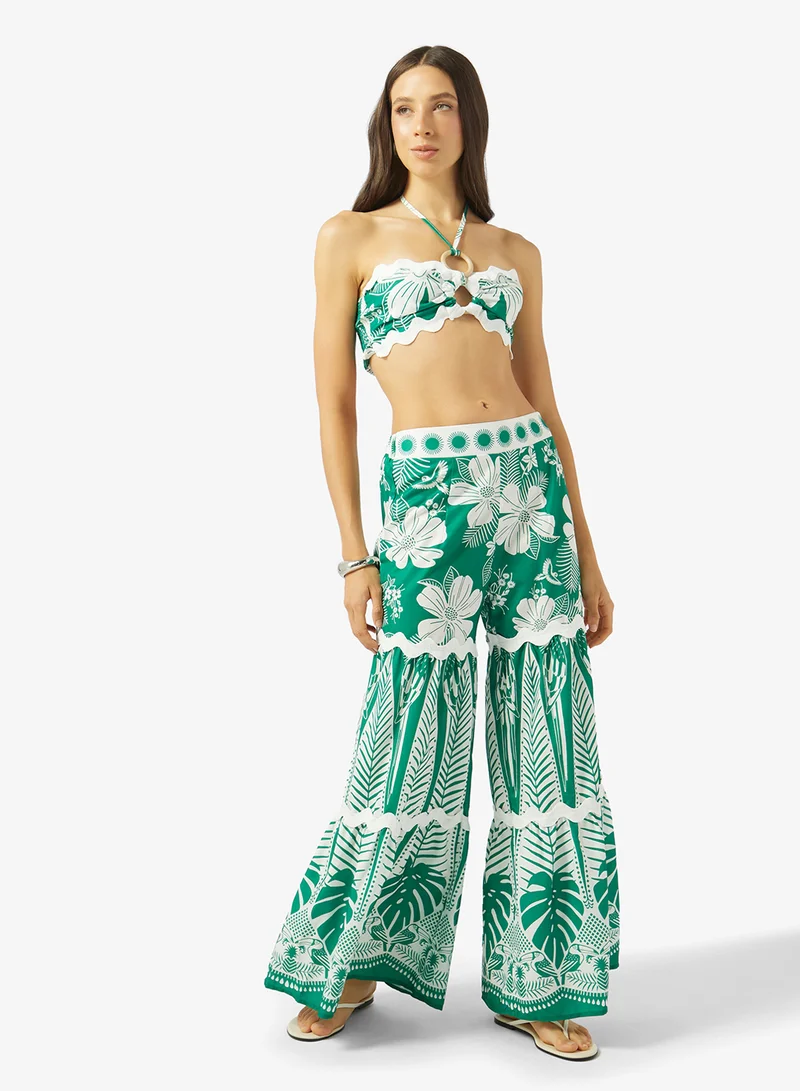 Soleira Monochrome Halter Top With Flare Pant Set