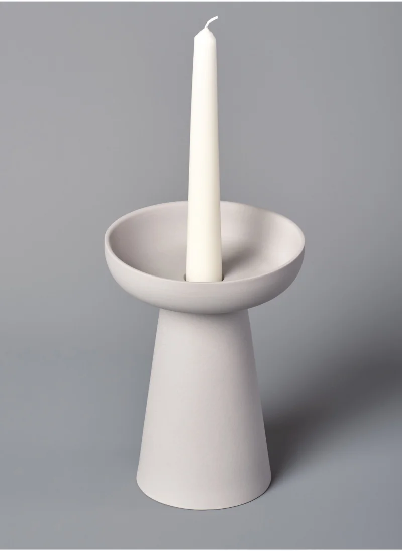 ايري ليفينج Aery Living Large Porcini Pillar and Taper Grey Matte Ceramic Candle Holder