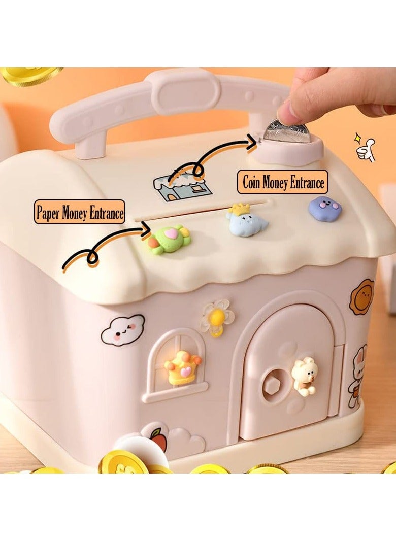 SYOSI Money Bank for Kids, Cottage Money Bank with DIY Sticker & Key Lovely Money Bank for Kids to Saving Money Children's Birthday Gifts (Pink) - Image 5