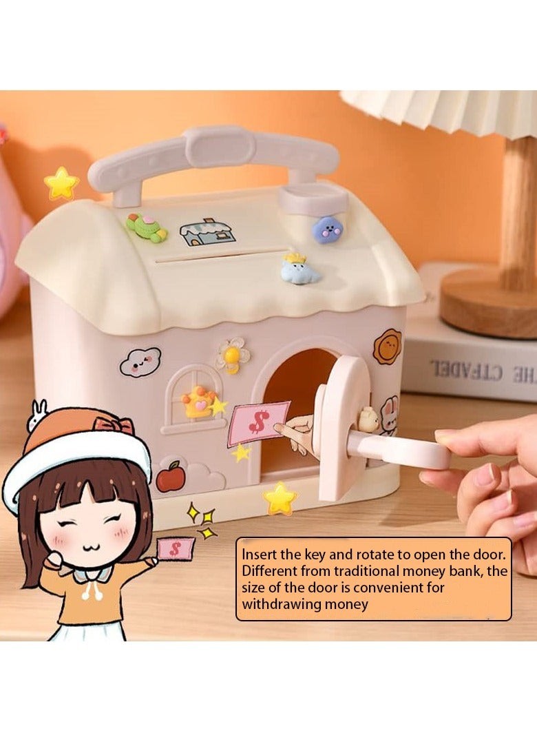 SYOSI Money Bank for Kids, Cottage Money Bank with DIY Sticker & Key Lovely Money Bank for Kids to Saving Money Children's Birthday Gifts (Pink) - Image 4