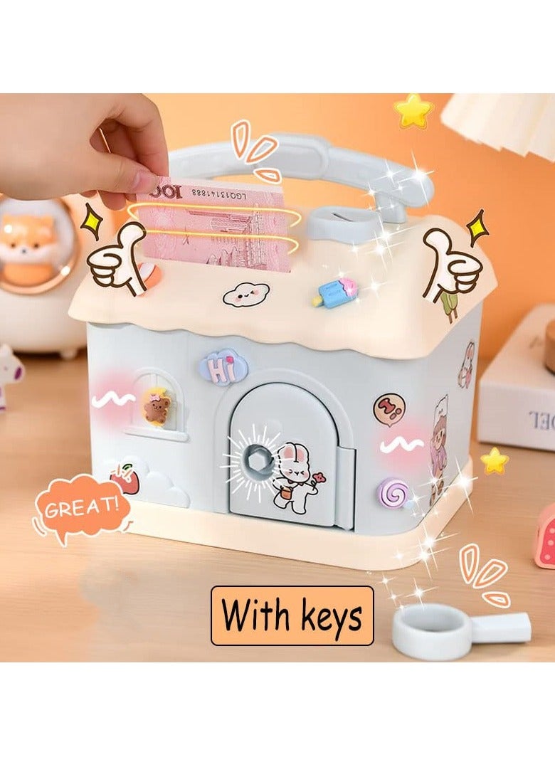 SYOSI Money Bank for Kids, Cottage Money Bank with DIY Sticker & Key Lovely Money Bank for Kids to Saving Money Children's Birthday Gifts (Pink) - Image 3