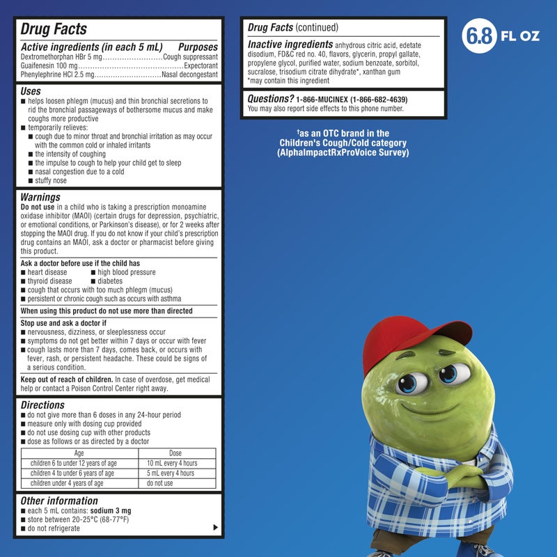 Mucinex Childrenâ€™s Cough & Congestion, Multi-Symptom Relief, Cough Suppressant, Expectorant, Nasal Decongestant, Very Berry Flavor, 6.8 FL OZ - Image 3