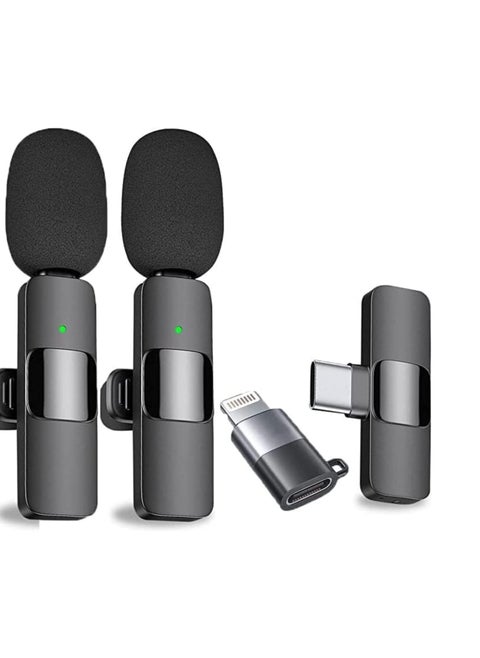 K9 Wireless Microphone Dual Omnidirectional Recording Clip Mic with Receiver for Type-C Lightning Camera Laptop for Vlogging YouTube Online Class Zoom Call