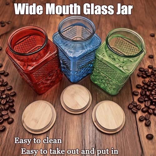 Coriario 60oz Vintage Glass Jar with Airtight Lid and Wood Spoon Blue Square Glass Storage Canisters Jars for Food Candy Flour Sugar Cookie Coffee Tea Decorative Vase - Image 5
