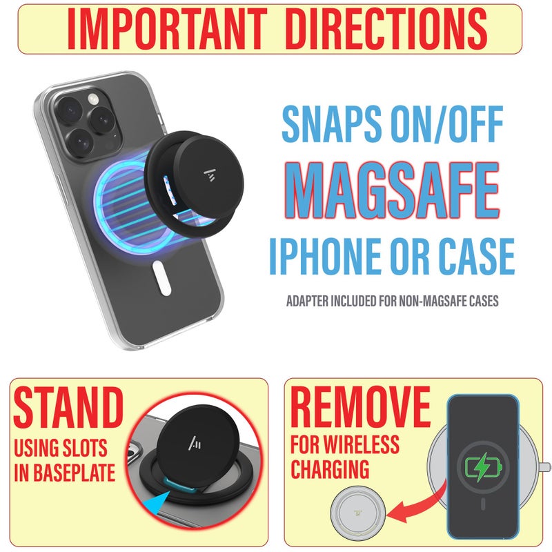 Tango Ultra Thin Grip for MagSafe: One Hand Open, Stand, 10x Expandable, Space Grade Steel, Removable for Wireless Charging. Half The Thickness, Twice The Fidget - Black - Image 5