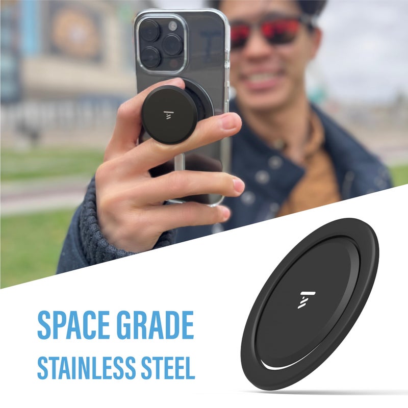 Tango Ultra Thin Grip for MagSafe: One Hand Open, Stand, 10x Expandable, Space Grade Steel, Removable for Wireless Charging. Half The Thickness, Twice The Fidget - Black - Image 4