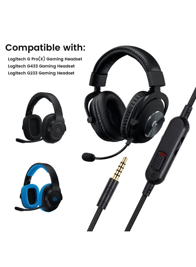 INSIJAM G Pro X Cord Detachable Gaming Headset Cable Replacement for Logitech G Pro / G433 / G233 3.5mm(1/8") Nylon Braided Wire with Inline Mute Switch and Volume Controller 6ft Long - Image 2