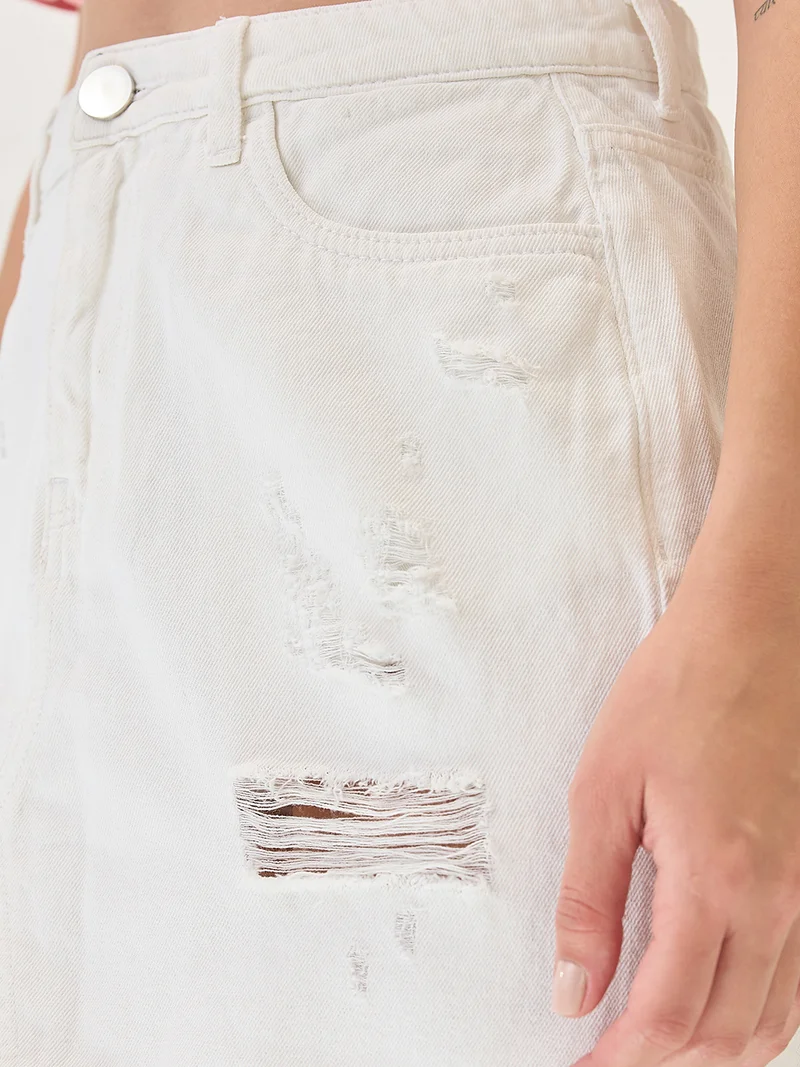globus Women Mid Rise Distressed & Frayed Hem Mini Denim Skirt