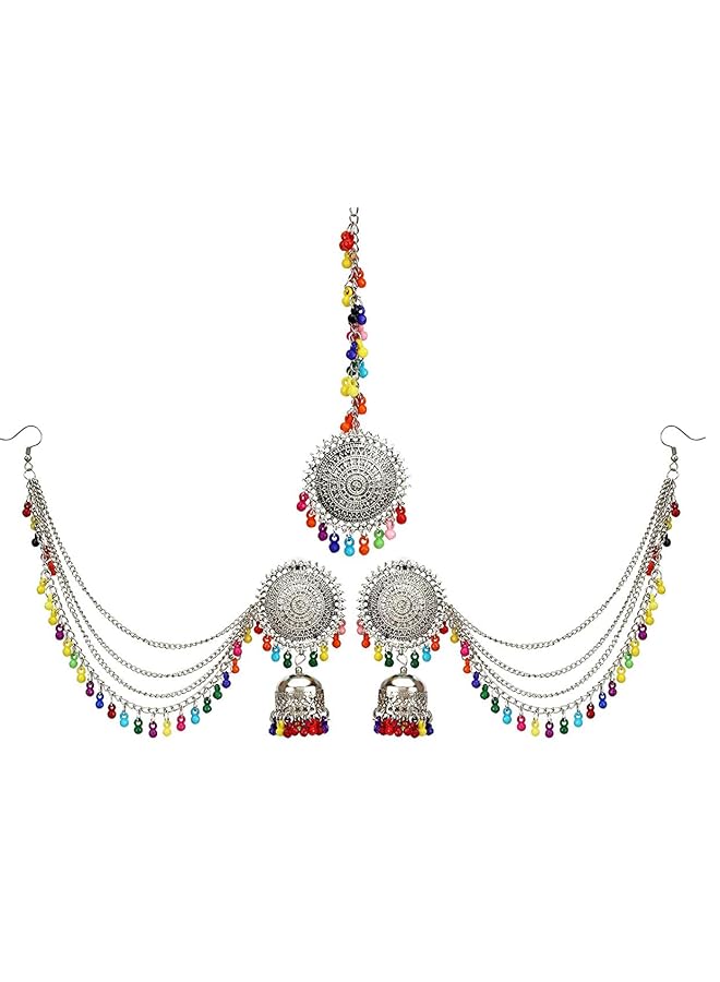 YouBella Multicolour Oxidized Silver Plated Afghani Kashmiri Tribal Jhumka Earrings For Women - Image 1