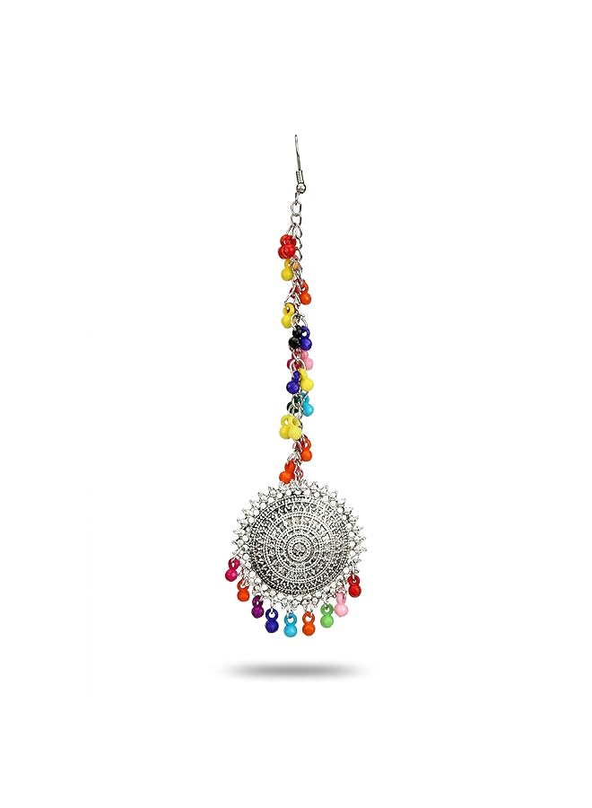 YouBella Multicolour Oxidized Silver Plated Afghani Kashmiri Tribal Jhumka Earrings For Women - Image 3