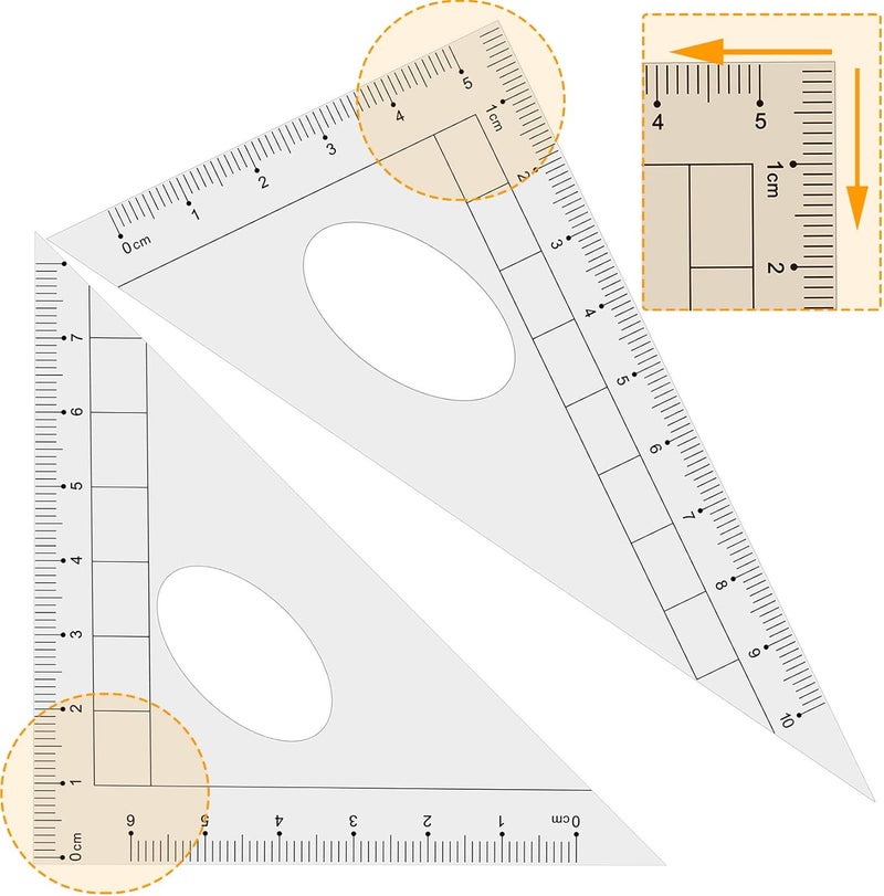 Maths Drafting Compasses Back to School Geometry Study Set for Students with 2 Compasses, 180° Protractor, 45° & 60° Set Squares, Ruler in Carry Case, for Grades 5-12 Classroom & Home Study, Orange - Image 4